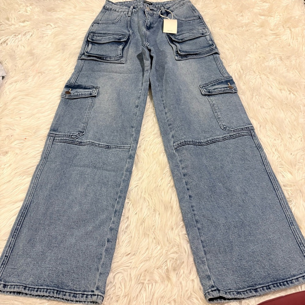 Flamingals Flamingals Y2K stretchy denim flap pockets cargo jeans size M JK7-9